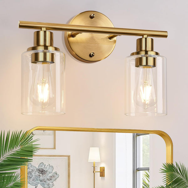 Zarbitta 2-Light Bathroom Light Fixtures, Black Modern Vanity Lights with Clear Glass Shade, Bathroom Wall Lamp